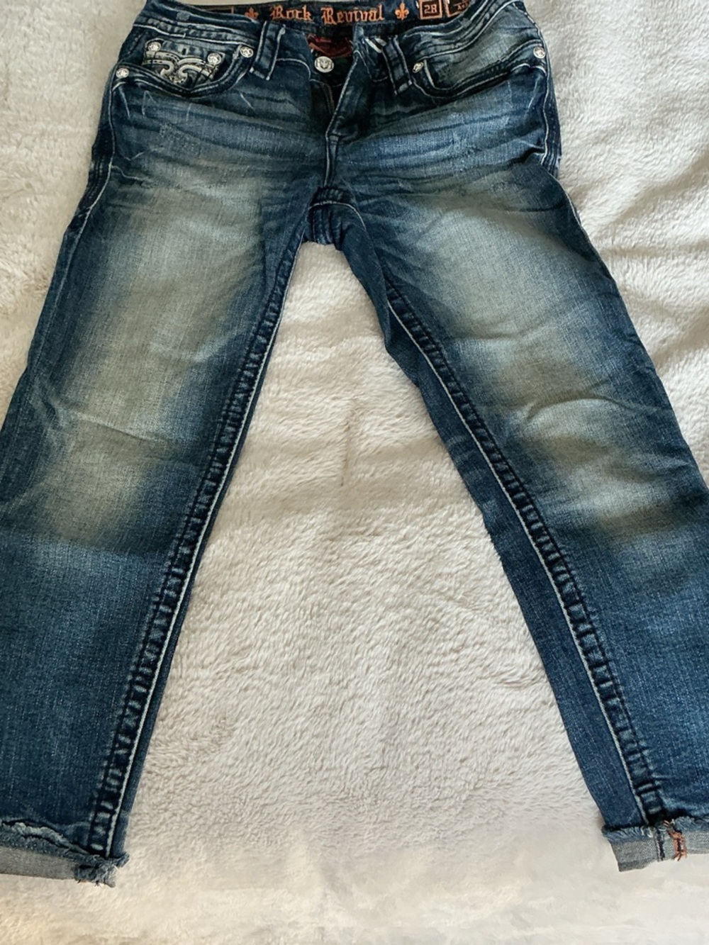 Rock Revival Blue Faded Embroidered Pocket Skinny Jeans